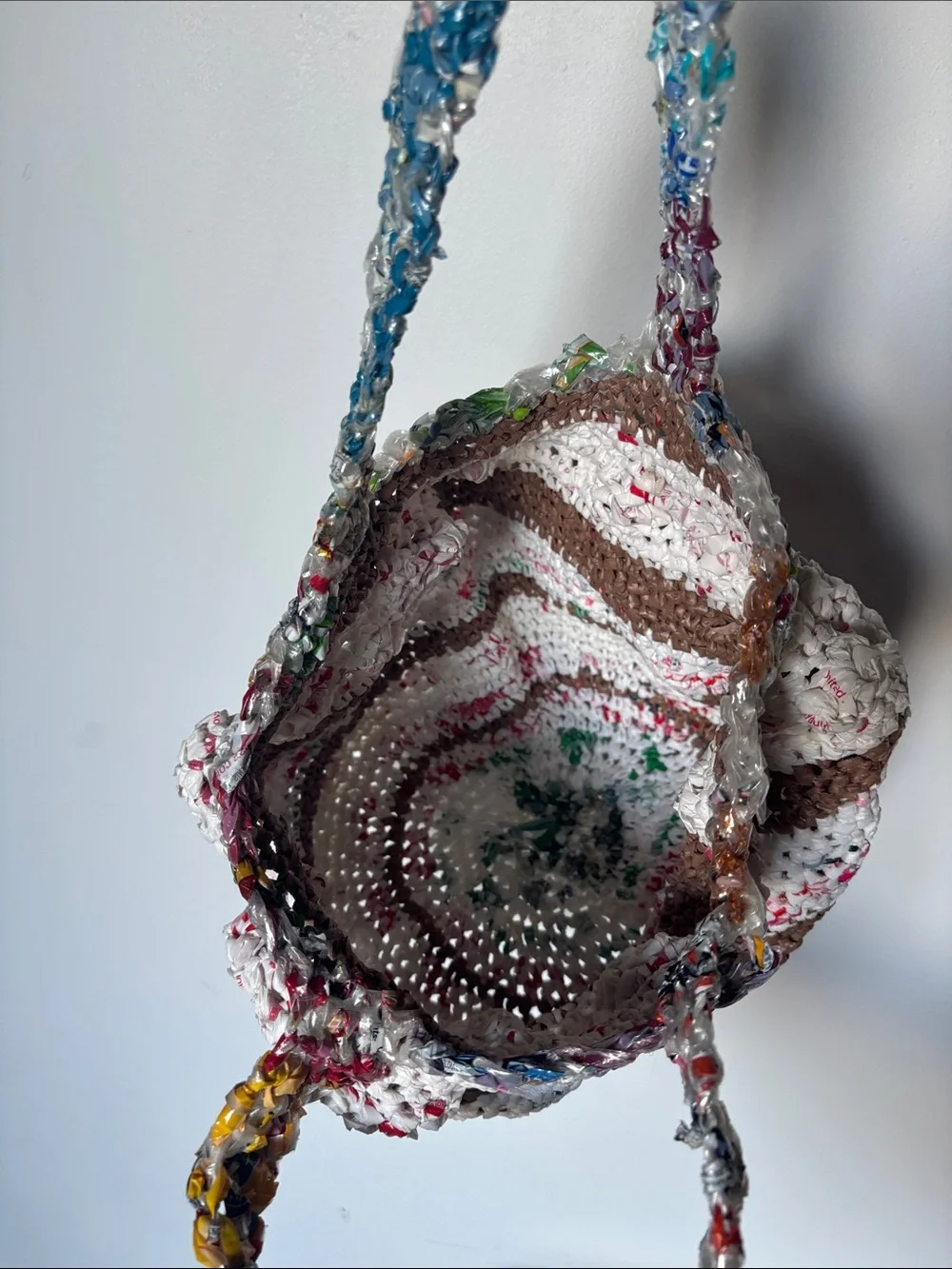 Handcrafted Plarn (plastic yarn) Crochet Satchel Tote from Etsy NWOT